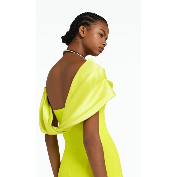 NWT $2230 Safiyaa Abra crêpe and satin gowncape-effect Sz S neon Green Cocktail - Picture 4 of 16
